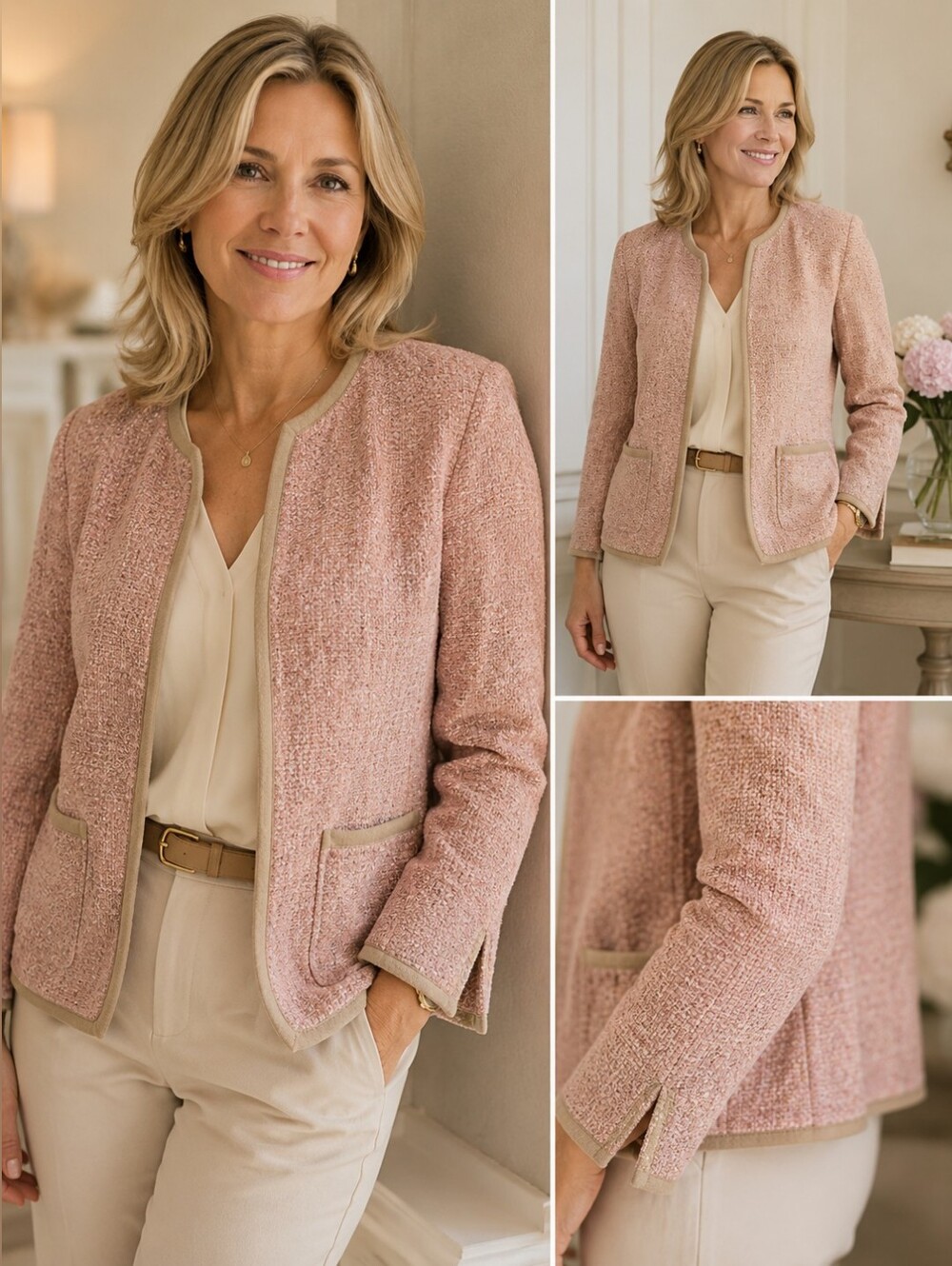NWT Jones New York Collection 18W Virgin Wool Bouclé Jacket Blush Pink Old Money